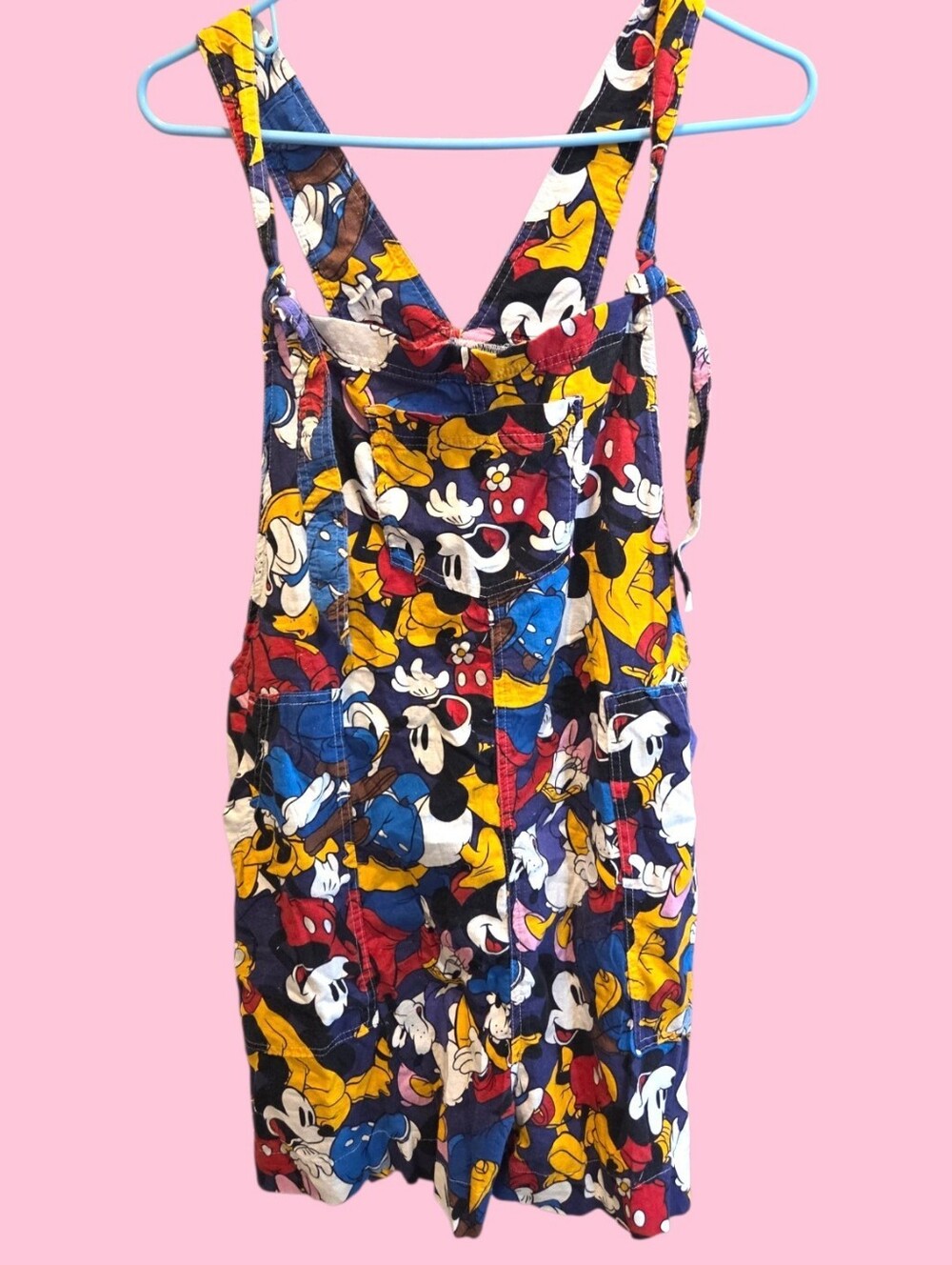 Disney Multicolor Mickey Mouse Print Linen Overalls